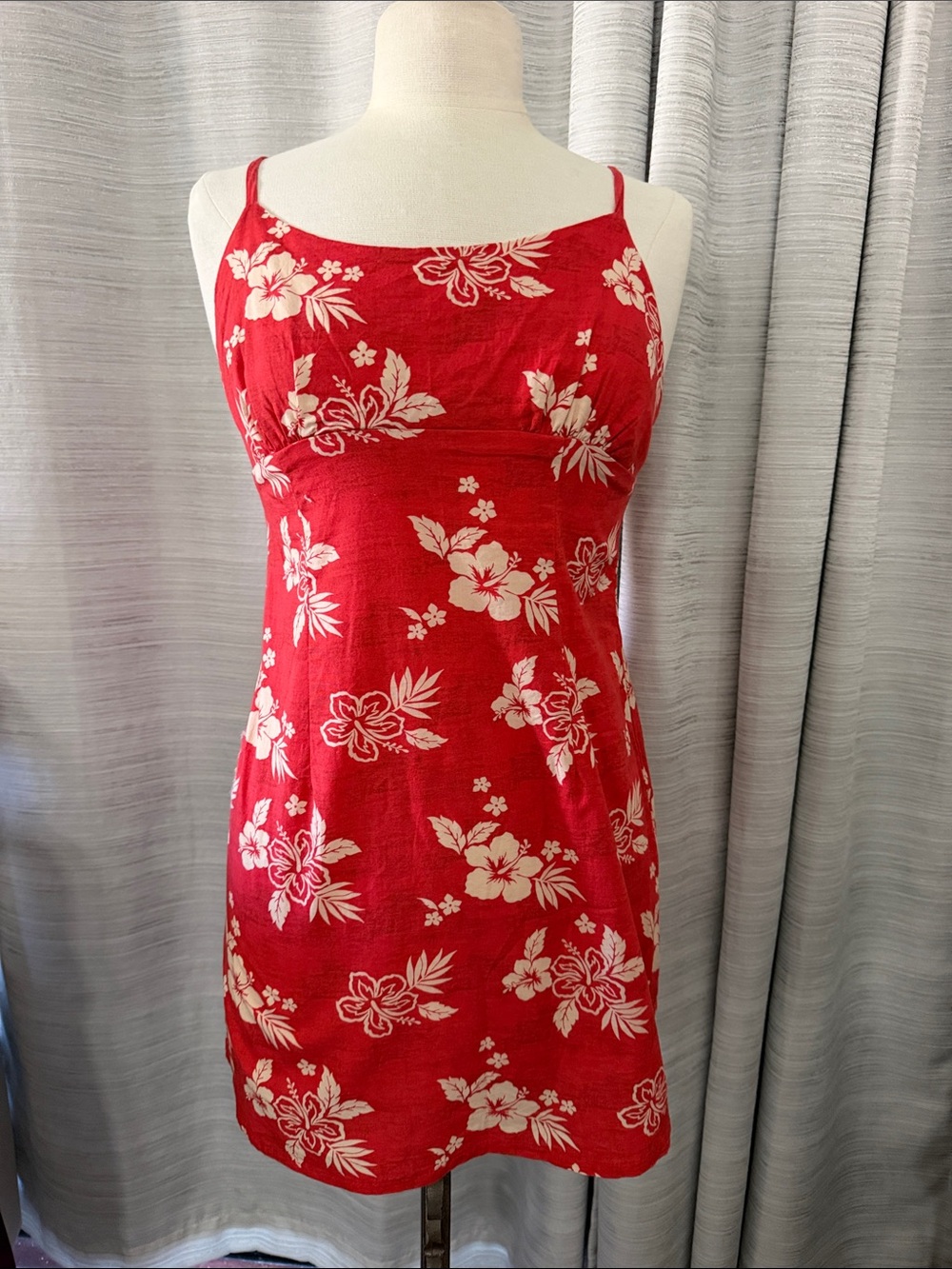 Red Floral Spaghetti-Strap Dress